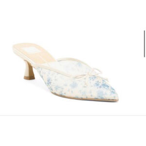 Women's Dolce Vita Cleo Floral Kitten Heel Mules in White/Blue Size
